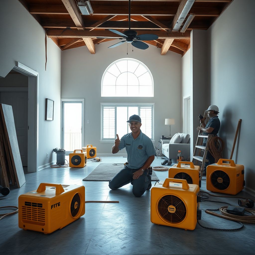 A restoration specialist using a professional moisture meter to check for hidden water damage behind a stucco wall.