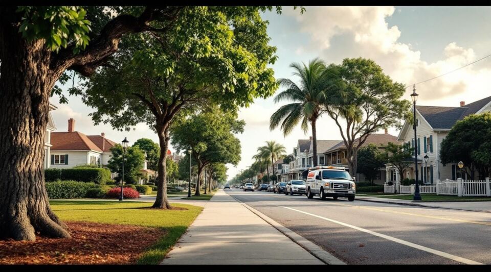 A professional restoration vehicle parked near a classic Pinellas Park concrete slab home during a humid Florida afternoon.