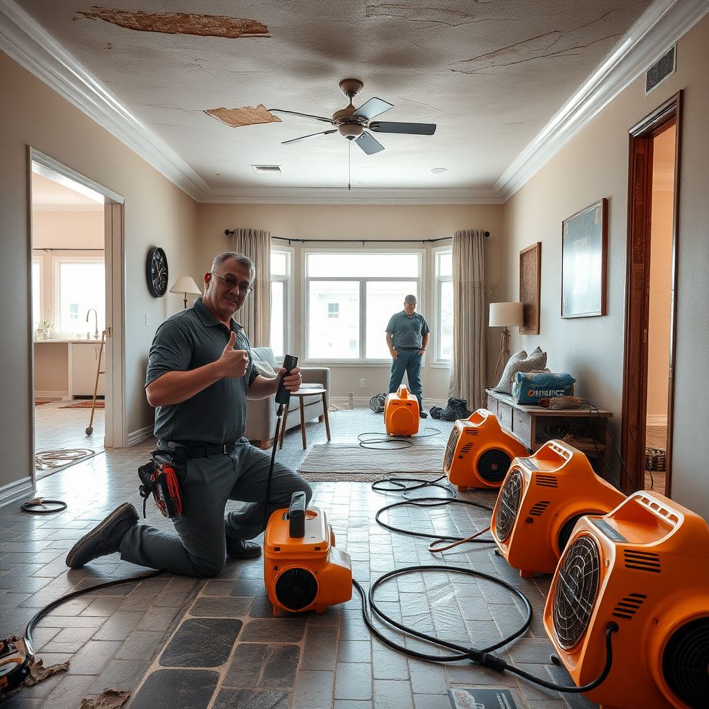A technician using a thermal imaging camera to perform moisture mapping on a Largo home's stucco exterior to find hidden leaks.