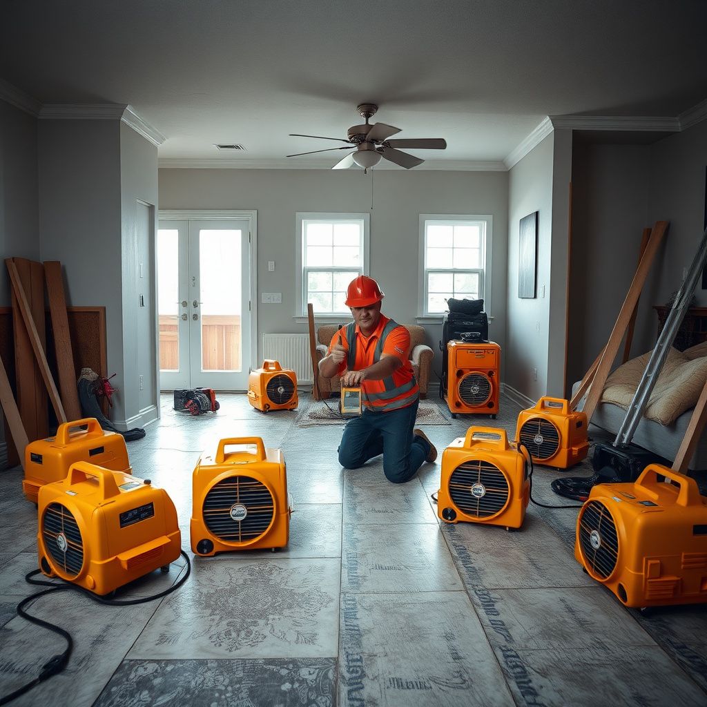 A restoration technician using a moisture meter to check the saturation levels of a drywall baseboard in a Seminole home.
